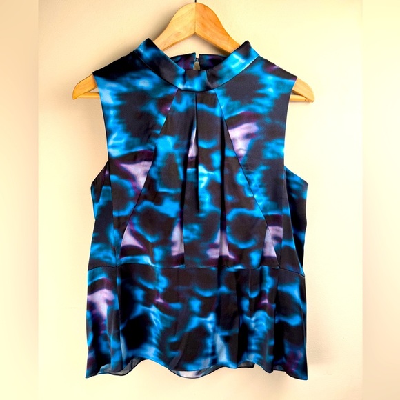 Erdem Size US 10 Black Blue Purple Silk Floral Top Made In England Designer - Picture 1 of 12